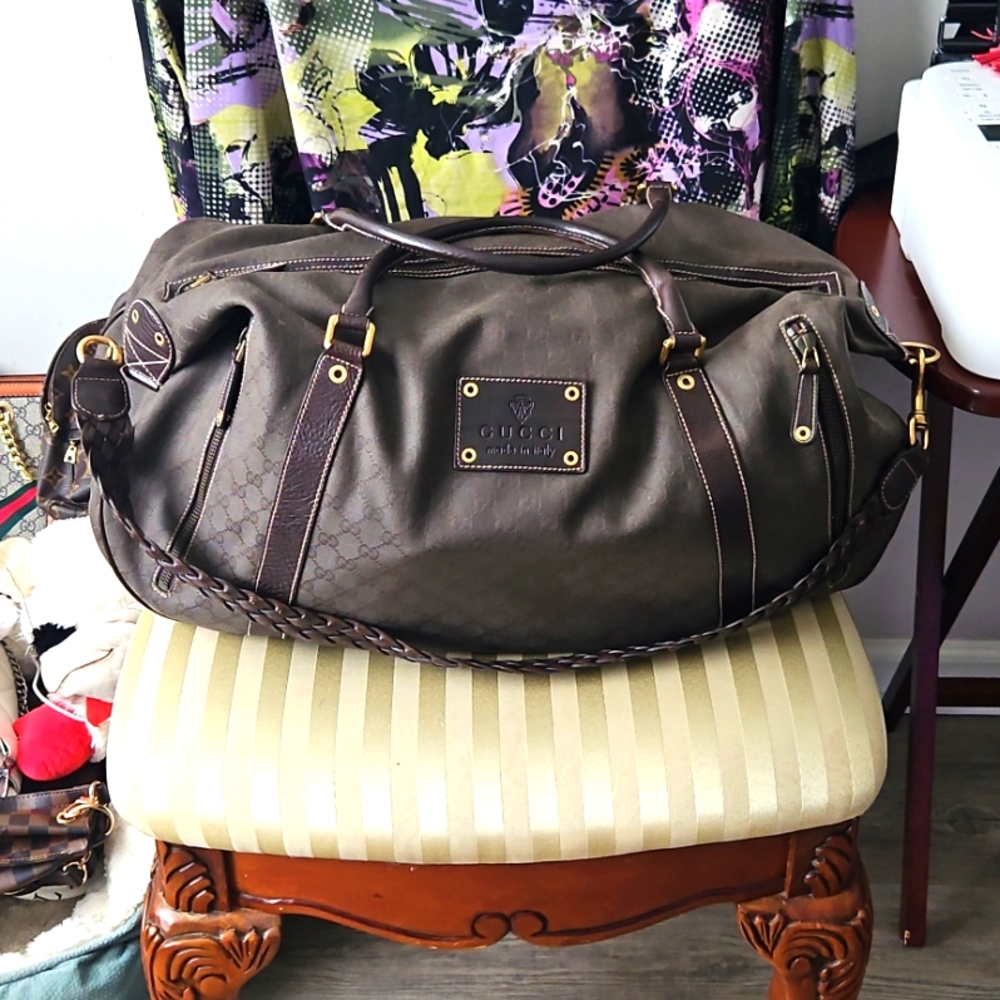 Limited Edition Gucci Boston Bag Travel 201859 GG Canvas Leather Brown